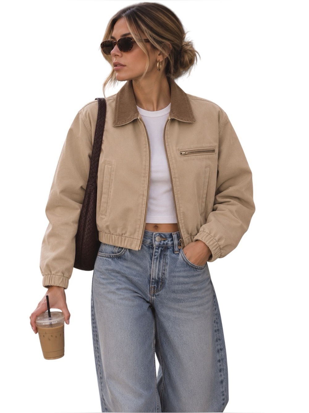 🤎Abercrombie Women’s Tan Cropped Twill Workwear Chore Barn Fall Jacket | M